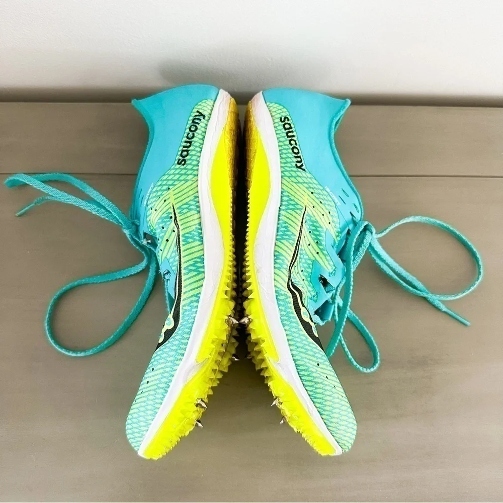 Saucony Neon Blue Yellow Endorphin 2 Track Shoes sz 7.5